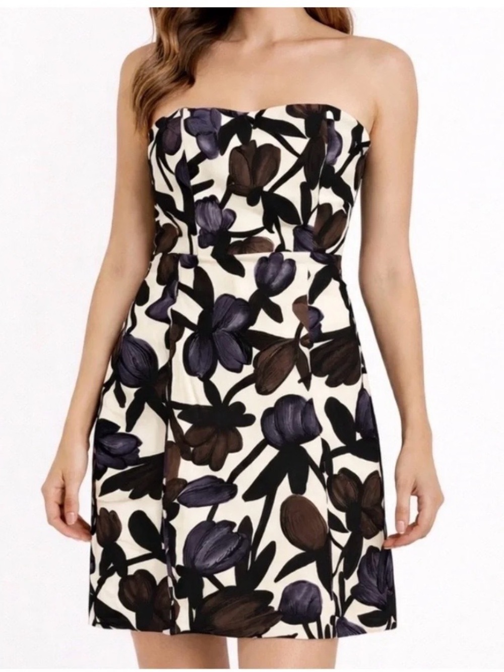 Banana Republic Strapless Floral Dress in Cream, Purple, Brown & Black size 6